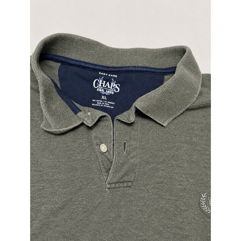 CHAPS Men’s XL Olive Gray Long Sleeve Polo Shirt Embroidered Crest